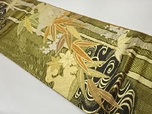竹に梅・楓・流水模様織出し袋帯